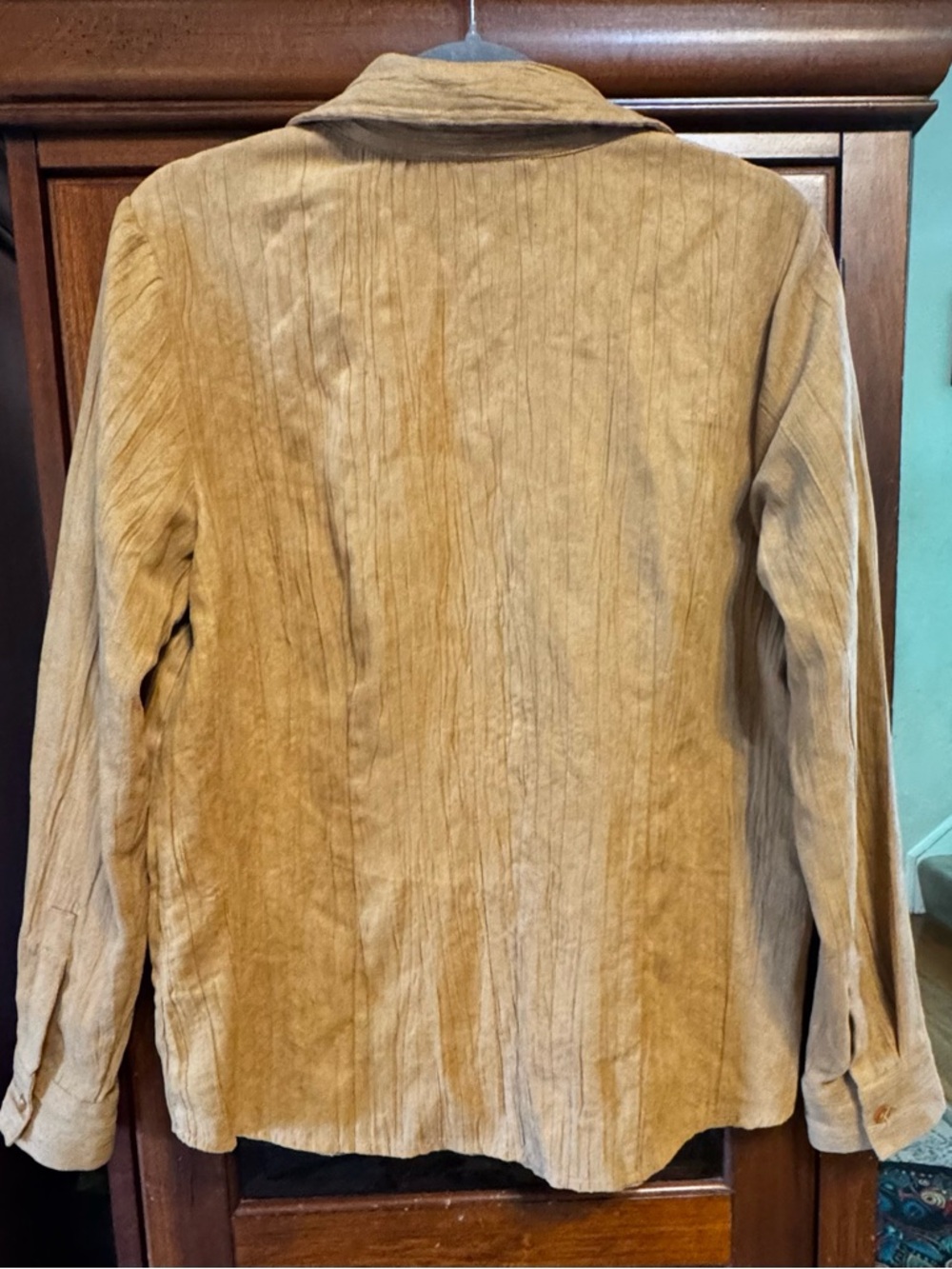 Denim&Co Corduroy Like Button-Down Shirt - Camel Tan size Medium - Picture 4 of 8